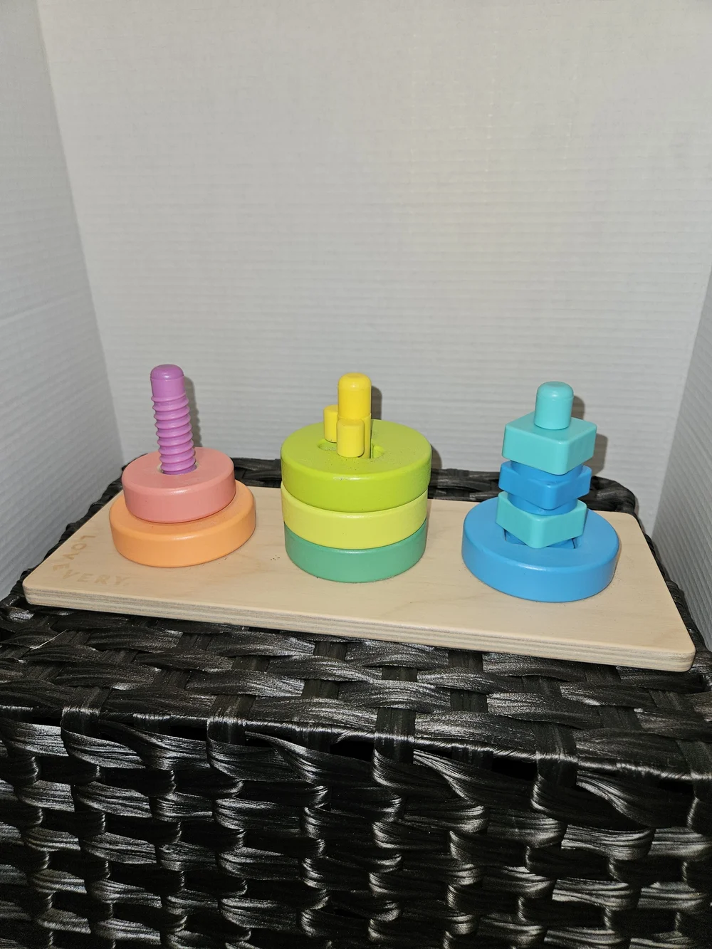 Wooden Triple Stacking Learning Toy – Pink, Orange, Yellow, Green, Blue